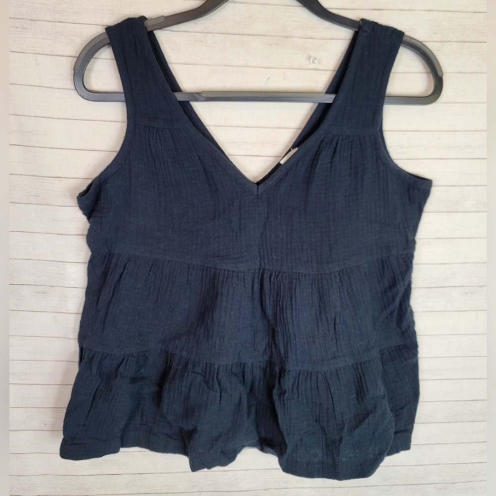 MARINE LAYER Corinne Tiered Gauzy Tank in Black, sx XS